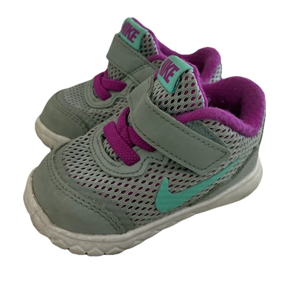 Nike Sneakers Kids 3C Gray Purple Baby Toddler Tennis Shoes Hook‎ & Loop